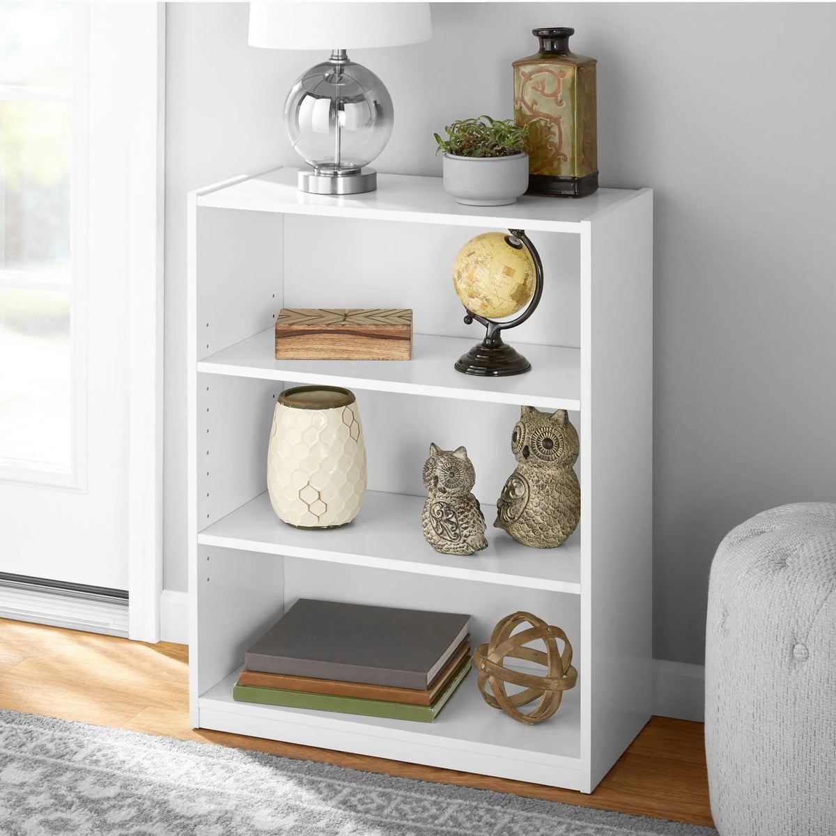 White 3-Shelf Bookcase with Adjustable Shelves C582
