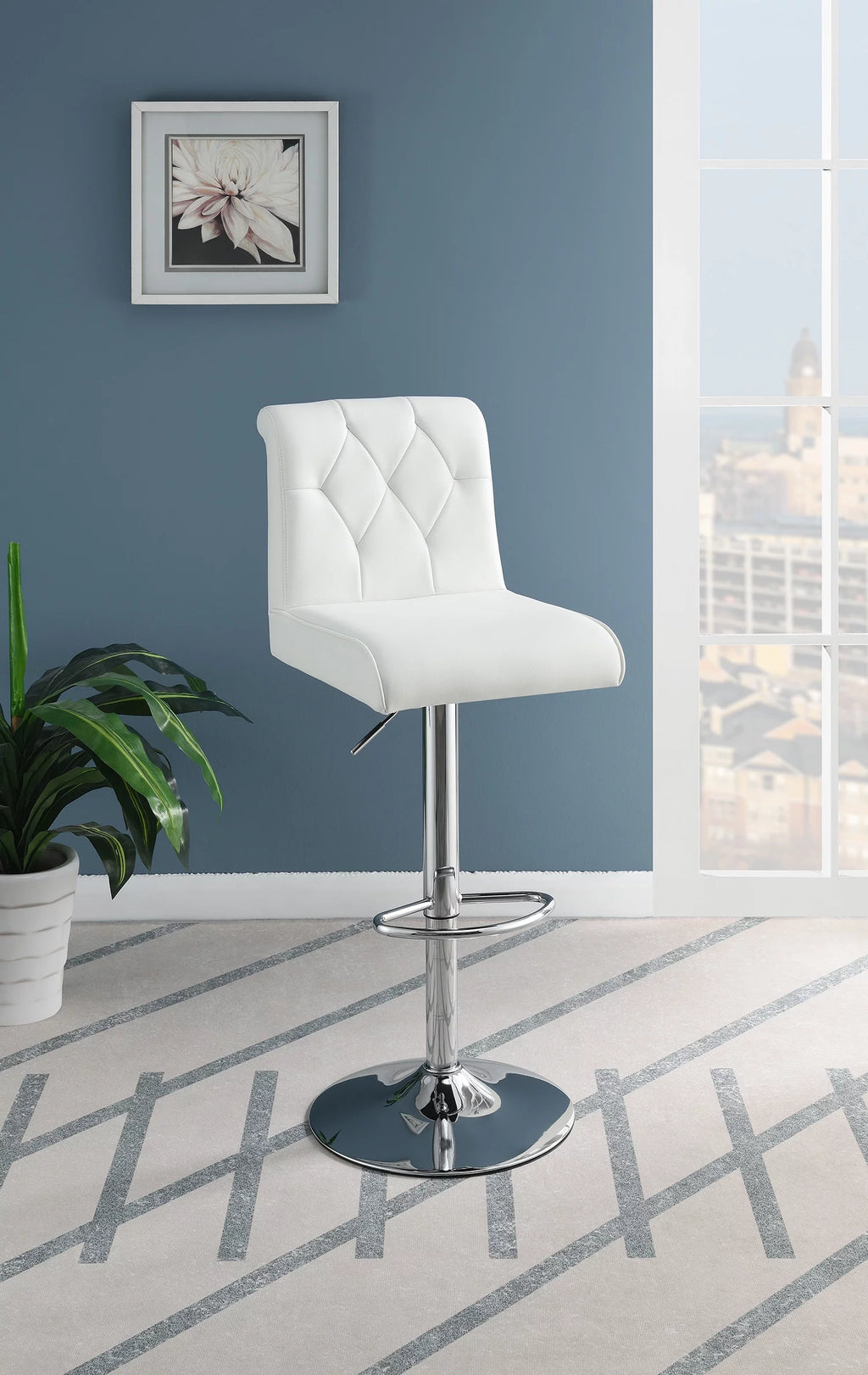 White Faux Leather Adjustable Height Swivel Barstool Set of 2 R93590