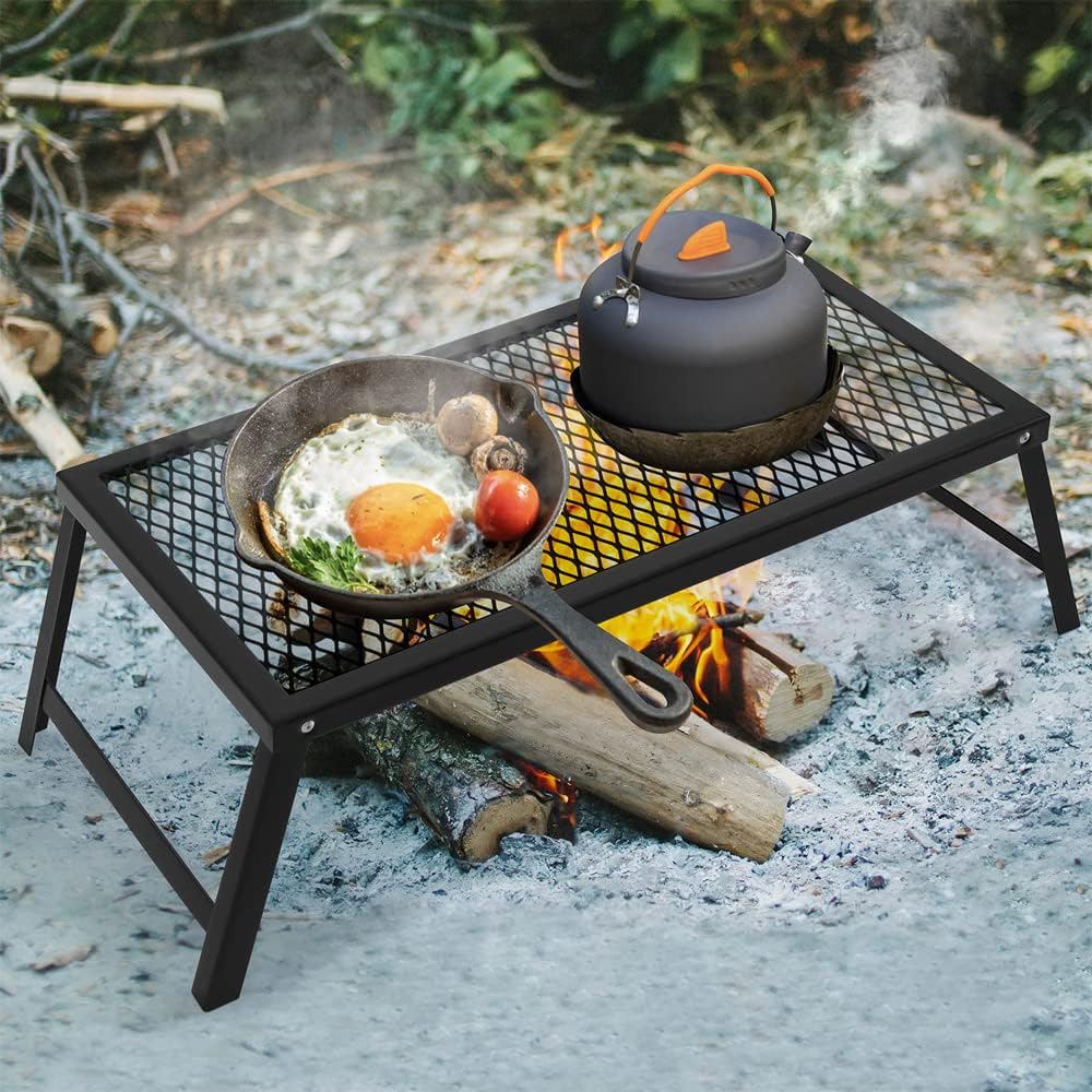 Black Steel Folding Campfire Grill with Legs M291