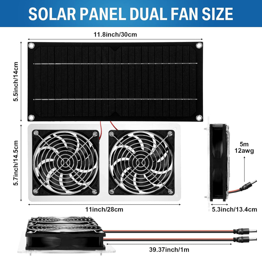 10W 12V Solar Powered Dual Fan Waterproof Exhaust Fan with Cable M271834