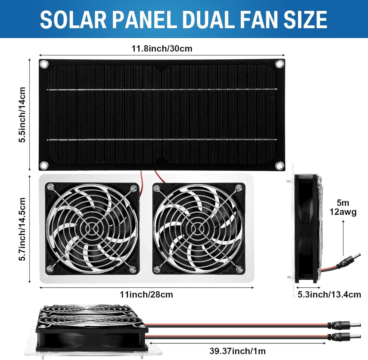 10W 12V Solar Powered Dual Fan Waterproof Exhaust Fan with Cable M271834