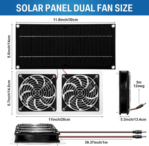 10W 12V Solar Powered Dual Fan Waterproof Exhaust Fan with Cable M271834