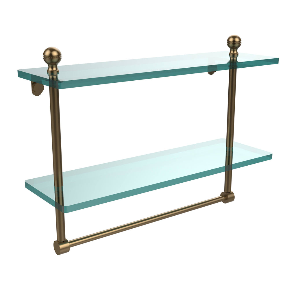 Brushed Bronze Two Tiered Glass Shelf with Integrated Towel Bar L96461