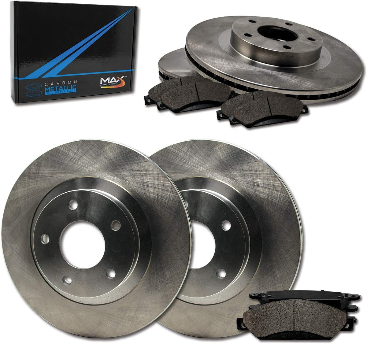 Front + Rear Max Brakes Elite XDS Rotors with Carbon Metallic Pads V9102