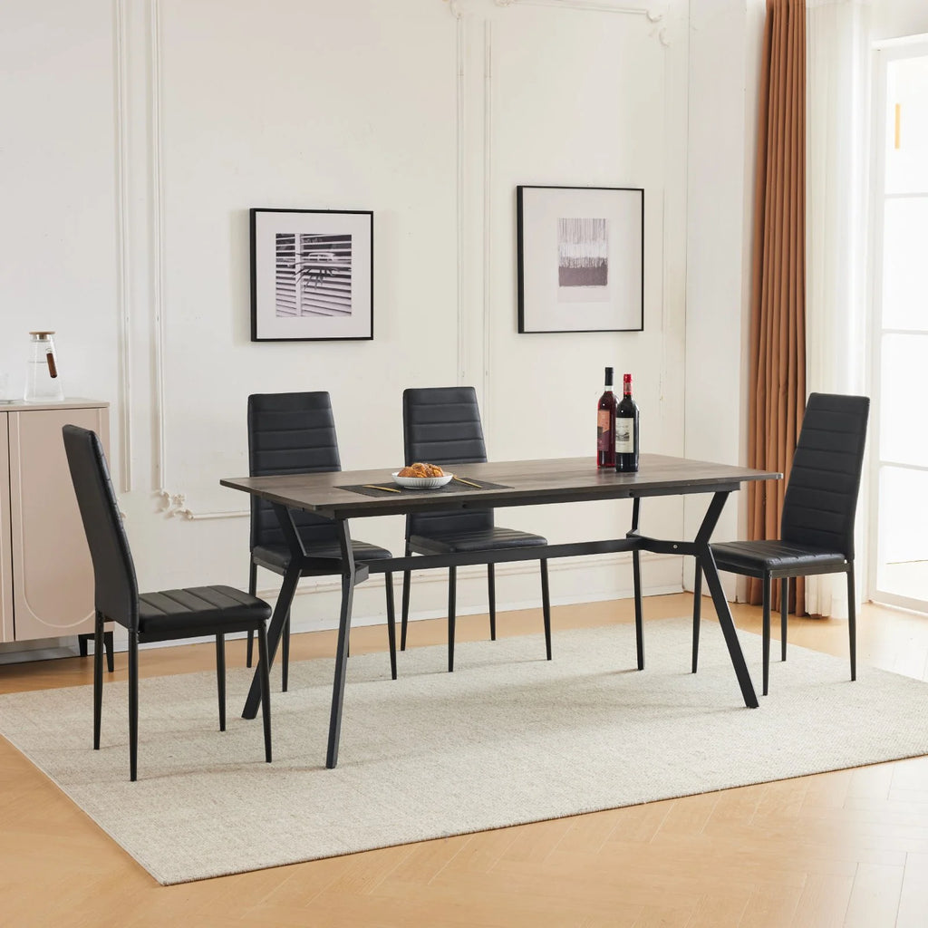 Black Faux Marble Dining Table Set for 6 I2140