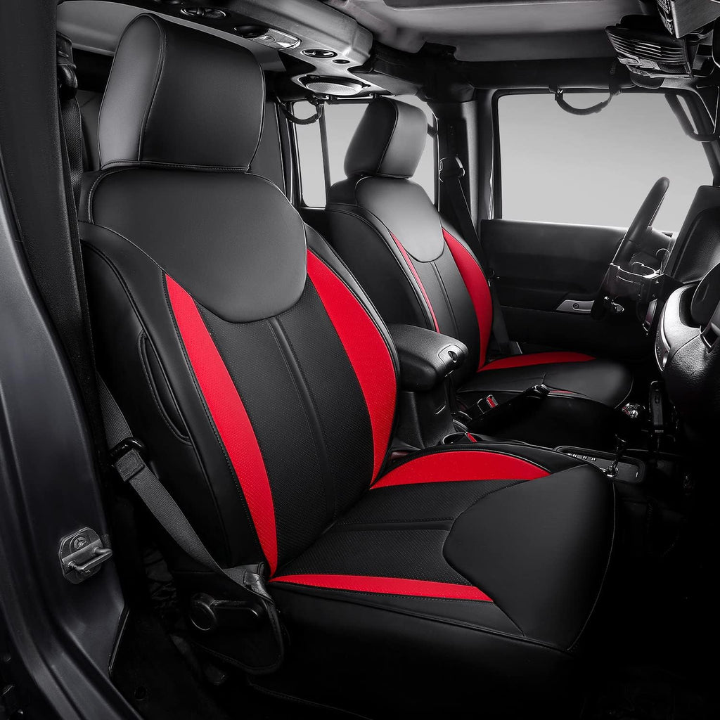 Black+Red PU Leather Seat Covers for Jeep Wrangler JK 4 Door, Pack of 2 S966