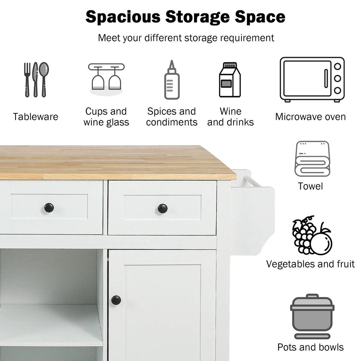 White Kitchen Island with Storage P3349