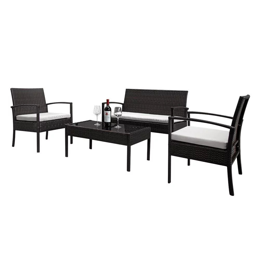 4-Piece PE Wicker Patio Conversation Set with Cushions A990