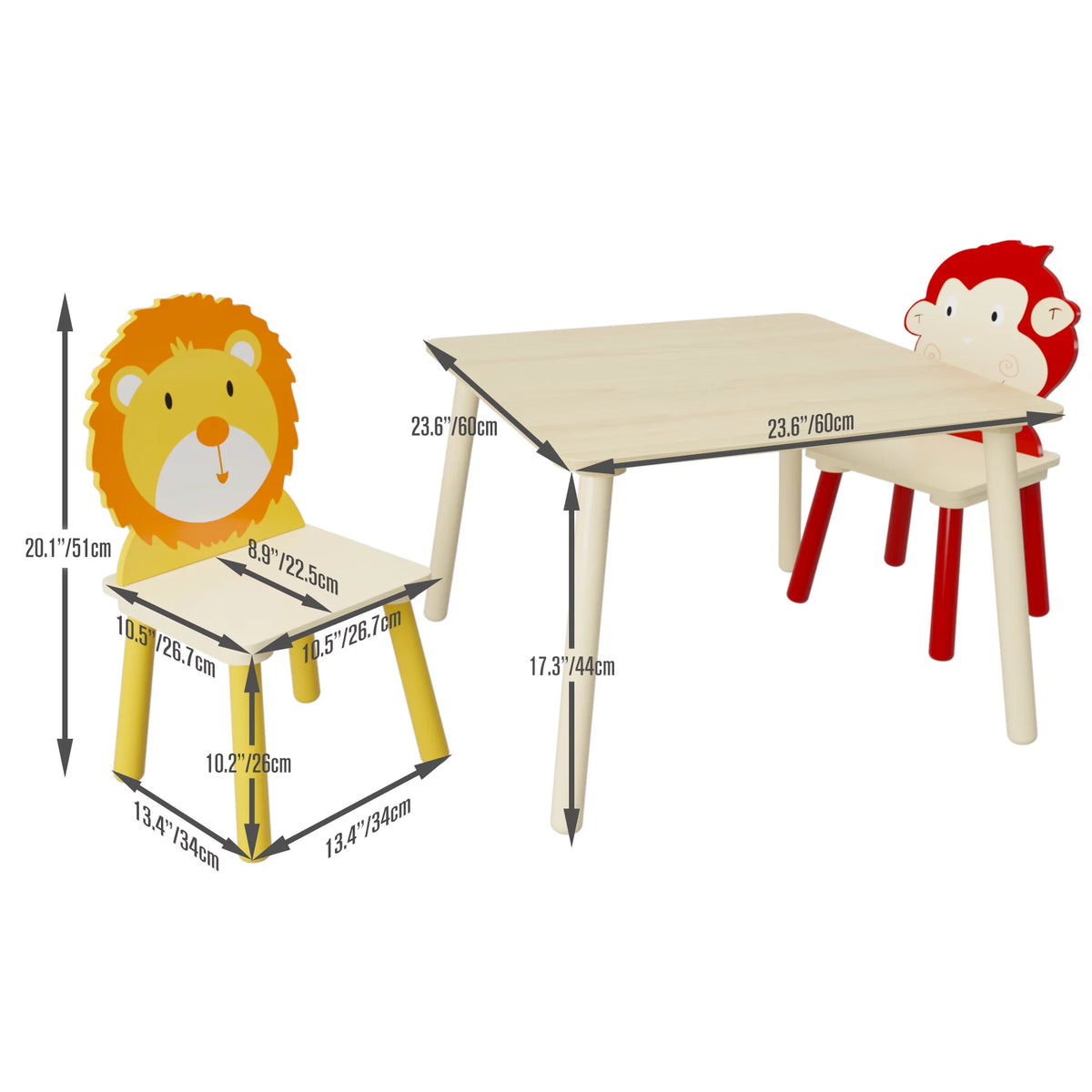 Kids Table & Chair Set, 3 Pieces Solid Wood J59214