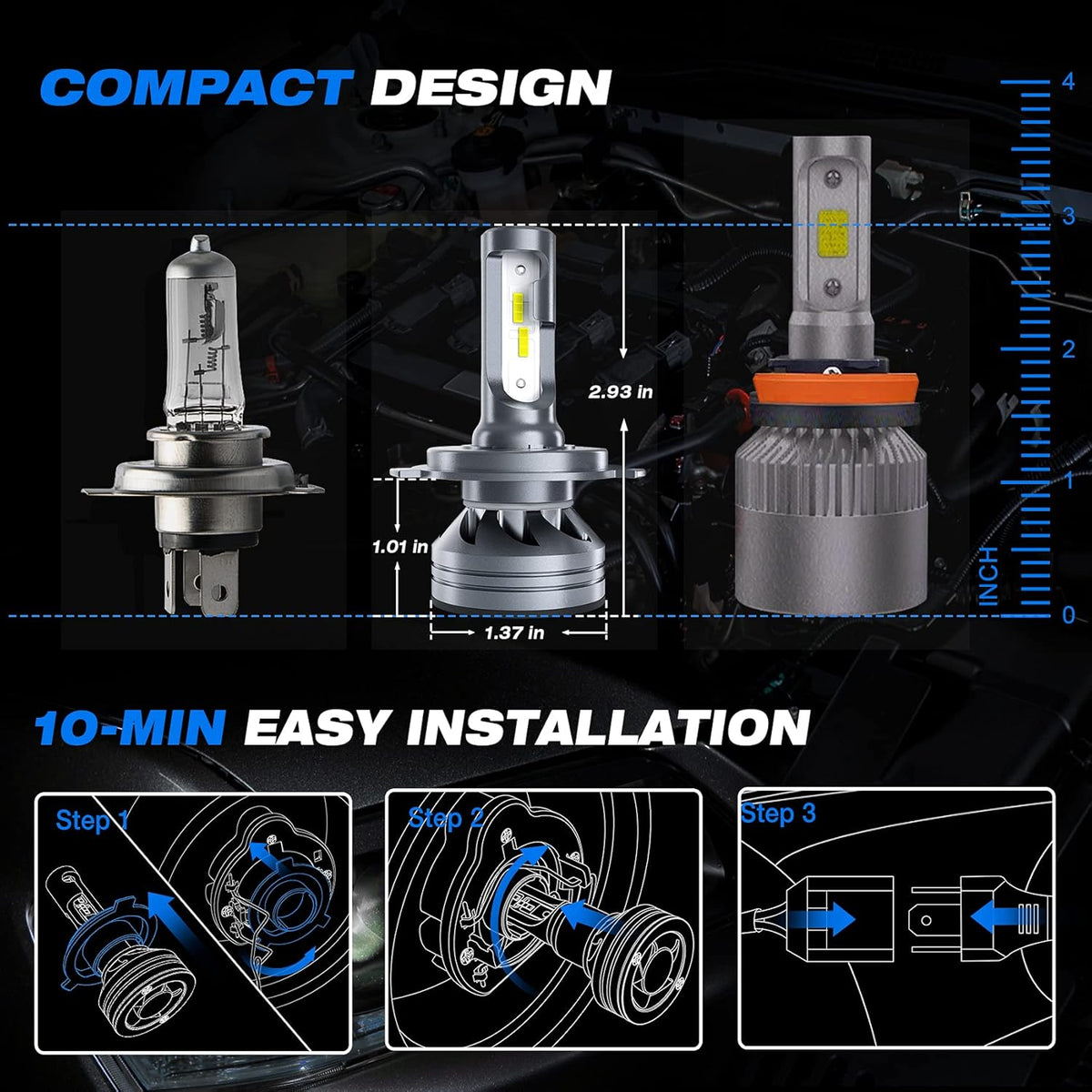 H4/9003/HB2 LED Headlight Bulbs White 6500K, Pack of 2 V226497