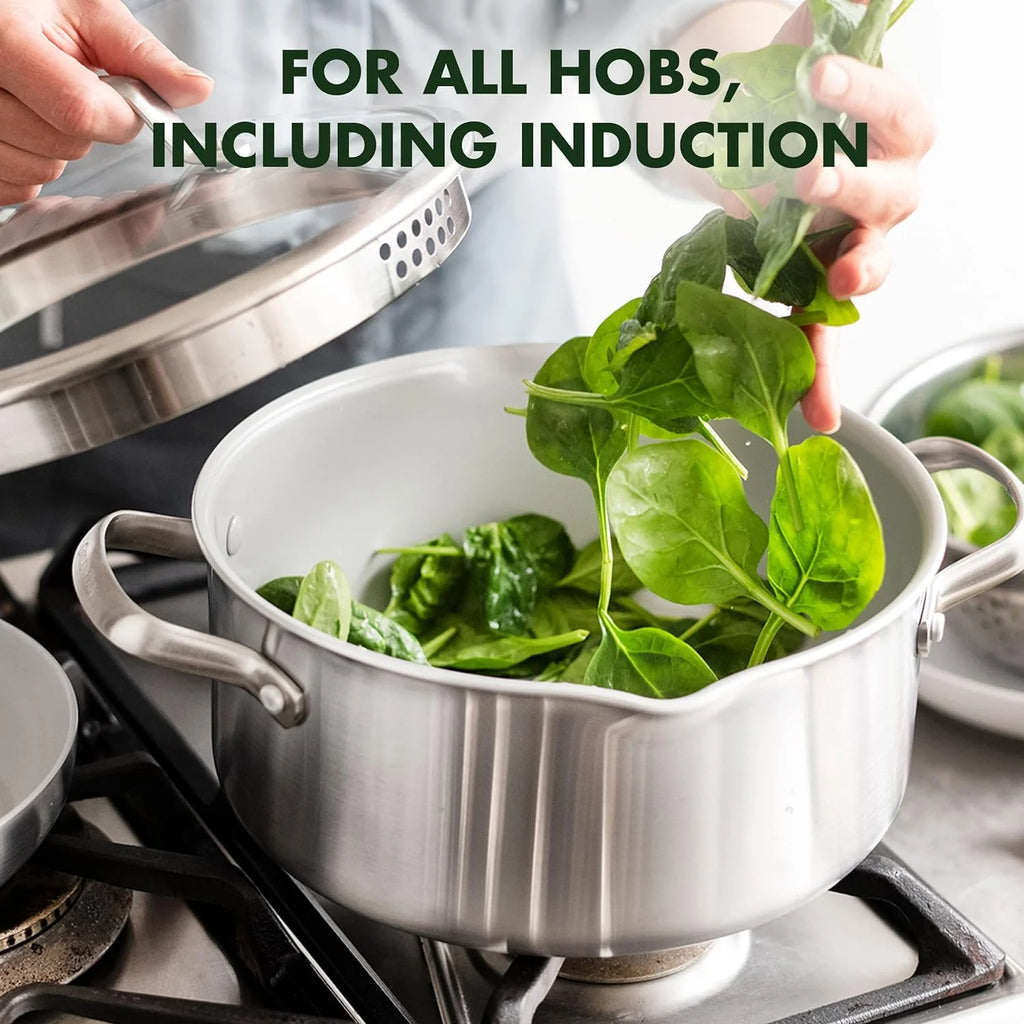 8QT Stainless Steel Nonstick Stock Pot with Strainer Lid and Steamer D781112