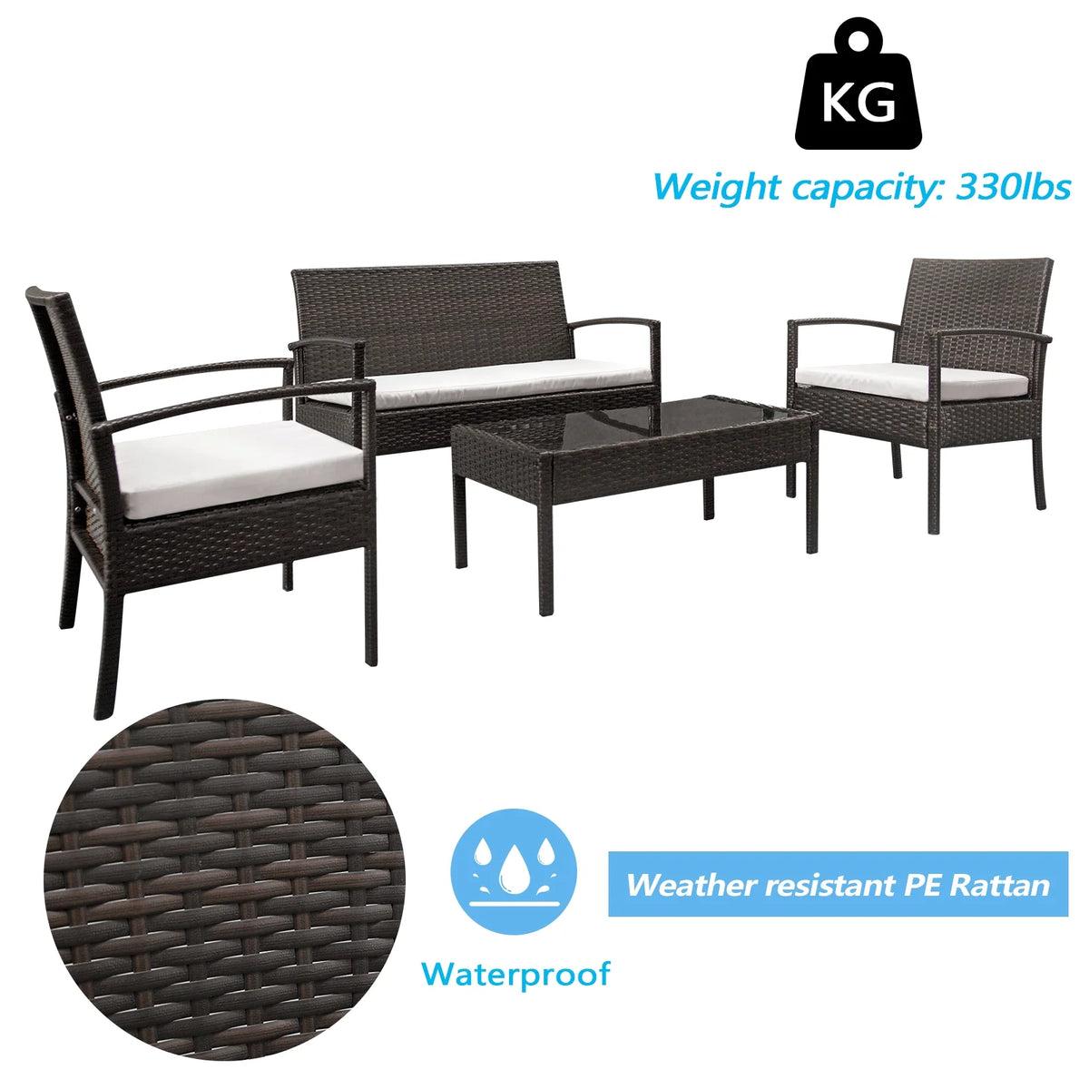4-Piece PE Wicker Patio Conversation Set with Cushions A990