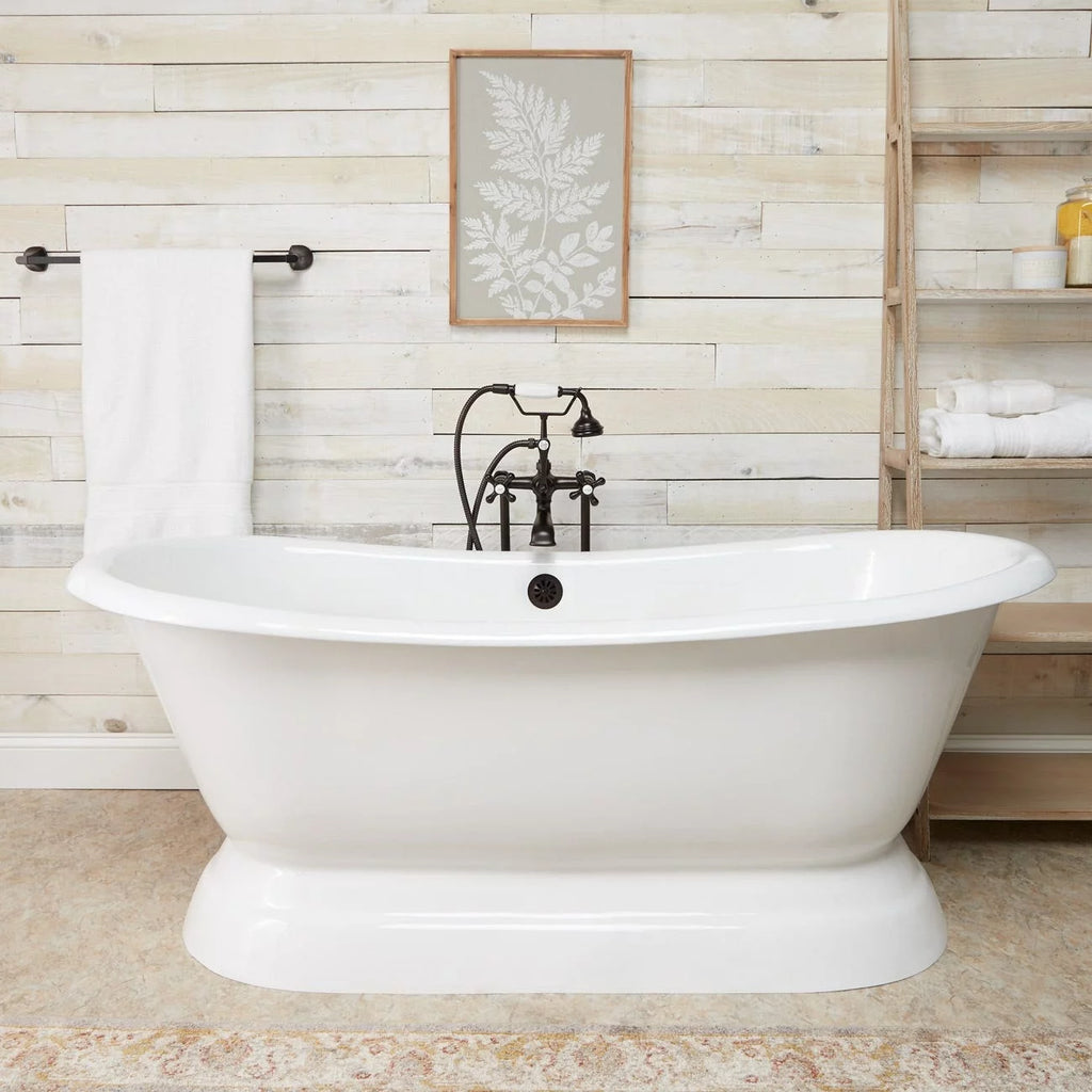 71 Inch Cast Iron Double Slipper Pedestal Tub B9408