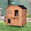 Wooden 2-Story Outdoor Cat House with Escape Door M445