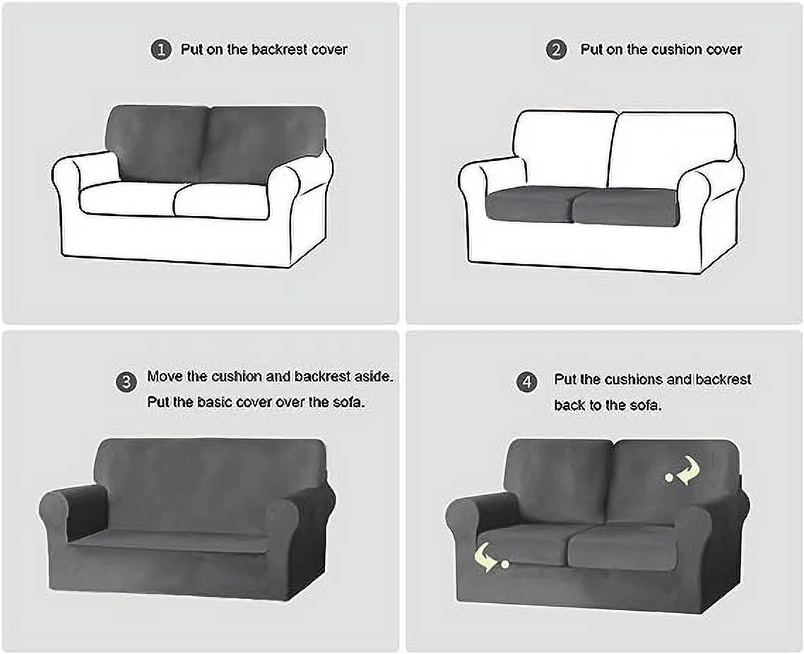 5 Pieces Stretch Sofa Slipcover with Individual Backrest and Cushion Covers (Light Grey, 2 Seat) E194488