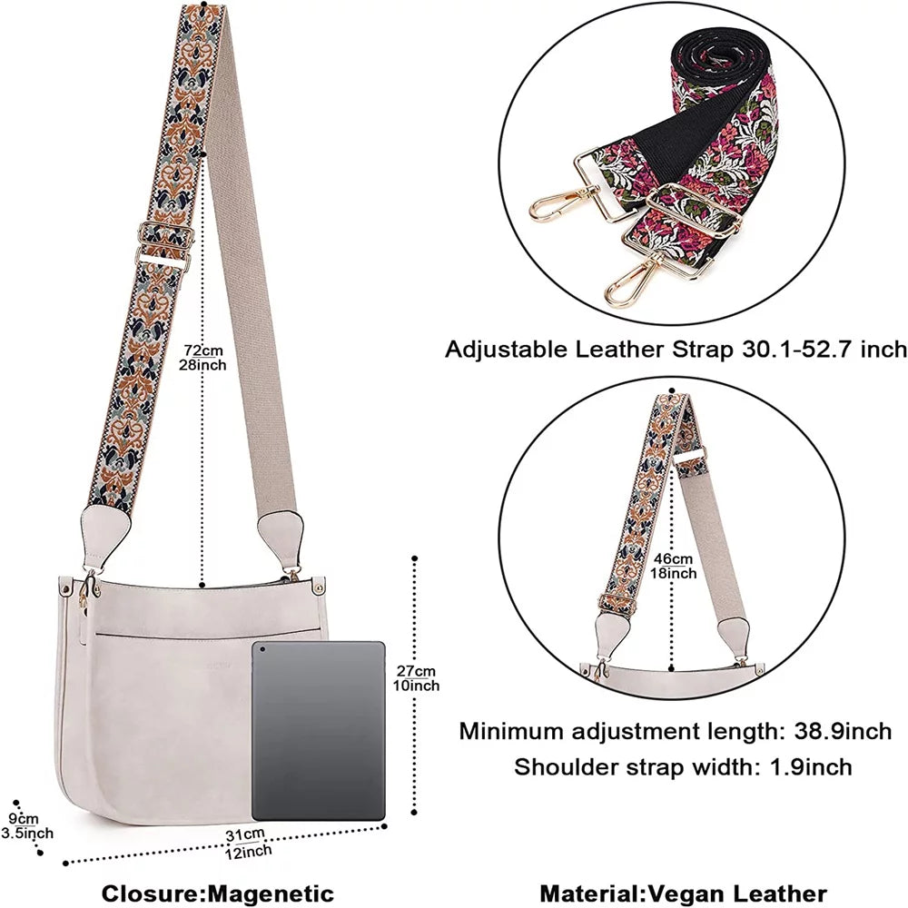 Crossbody Bags Leather Hobo Handbags With 2 Adjustable Leopard Guitar Strap Shoulder Bucket Bags T61374