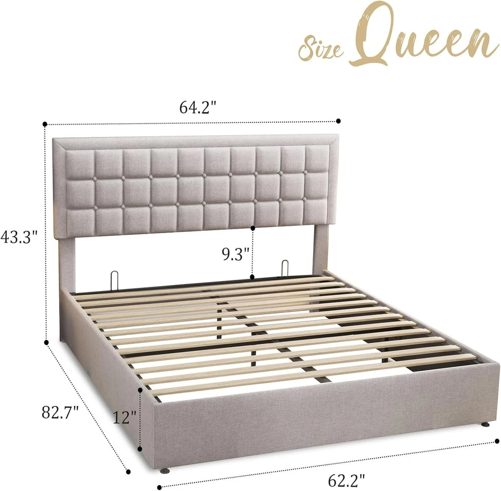 Queen Size Light Grey Upholstered Storage Bed Frame H90709