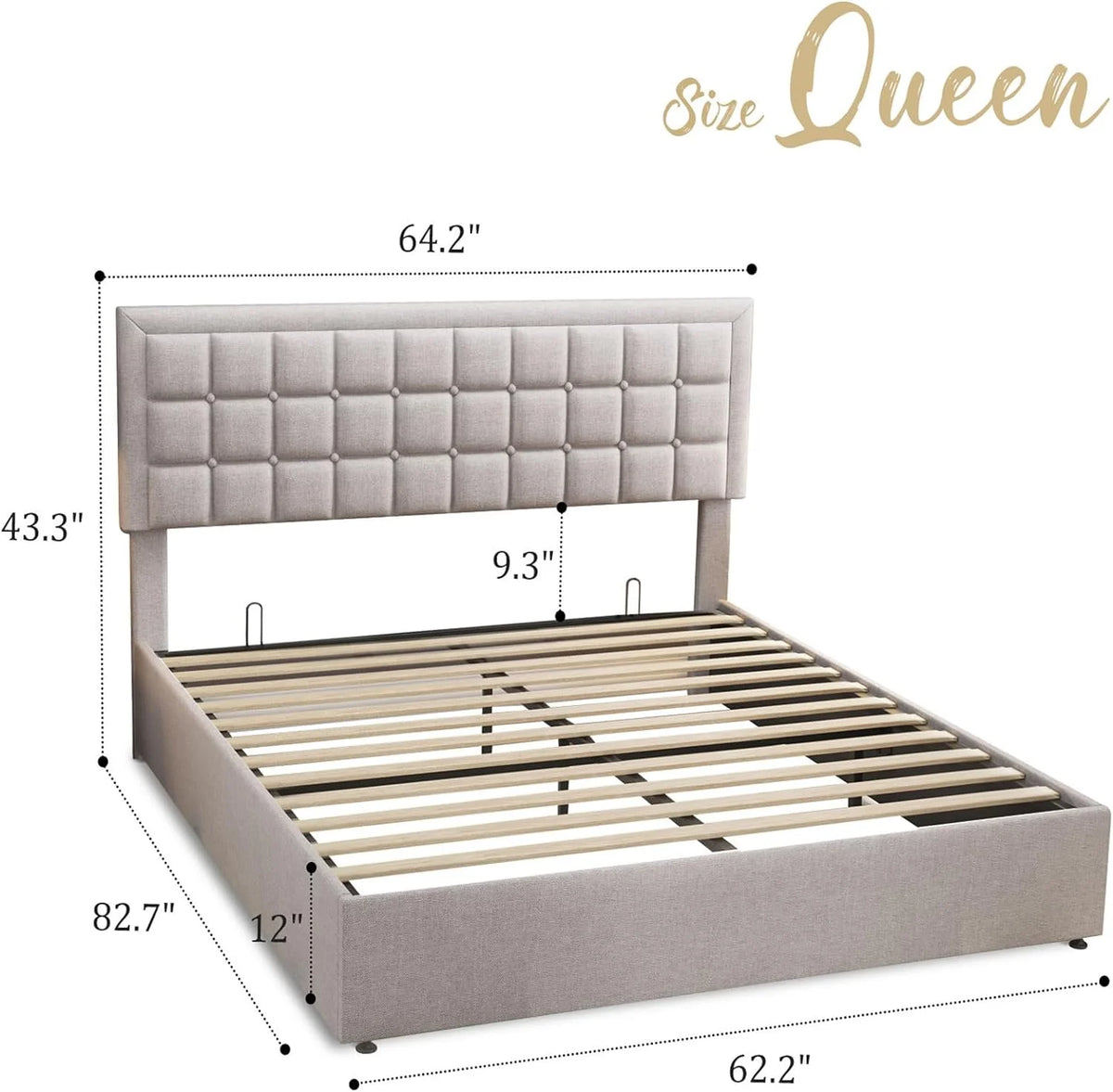 Queen Size Light Grey Upholstered Storage Bed Frame H90709