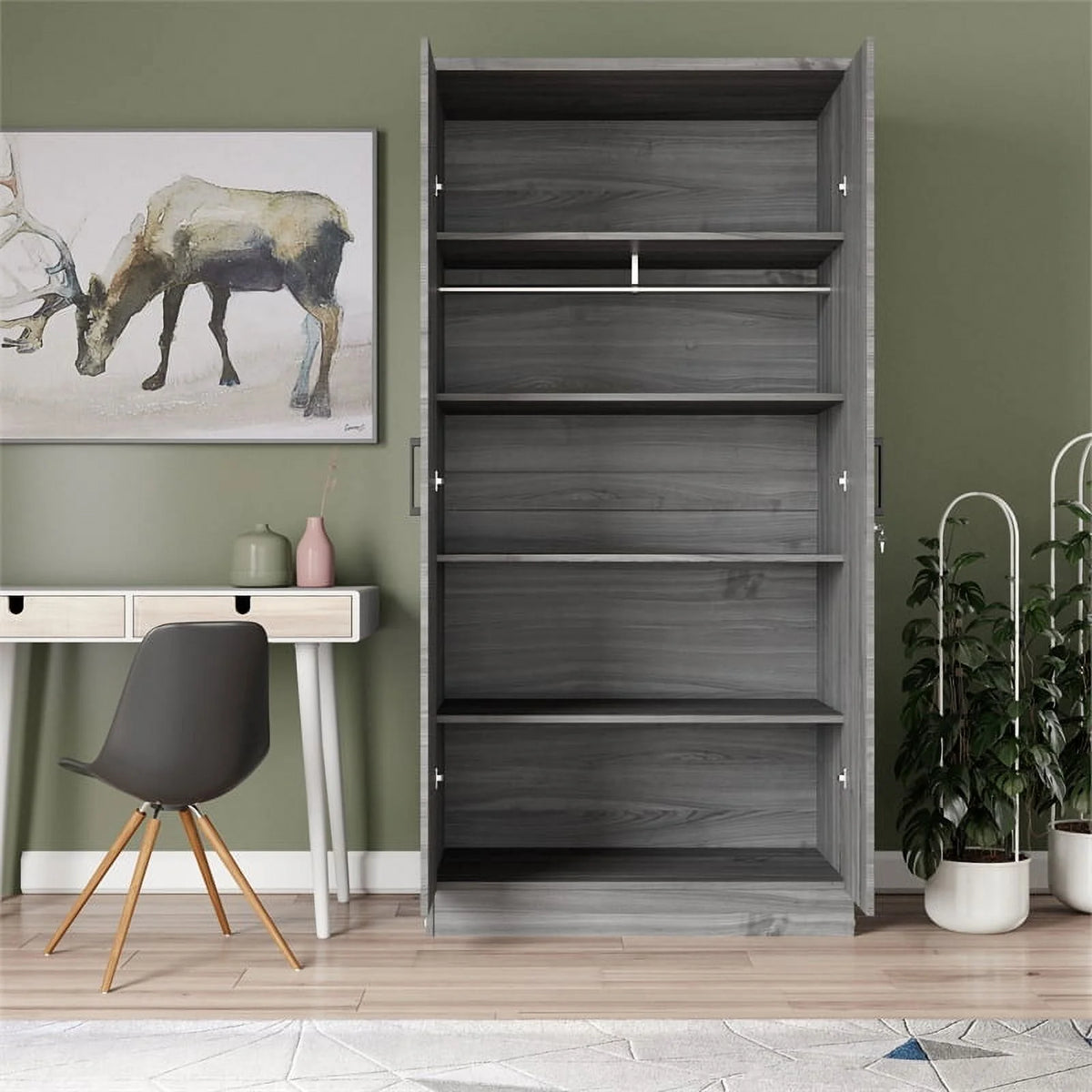 Gray Two Door Armoire Wardrobe with Mirror B9863