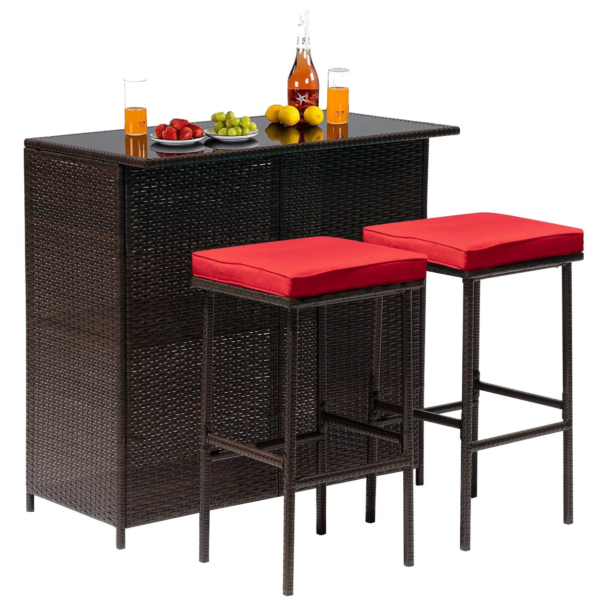 3PCS Wicker Patio Bar Set with Table and Chairs A572897