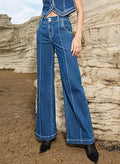 Wide Leg High Waisted Stretch Denim Jeans V96650