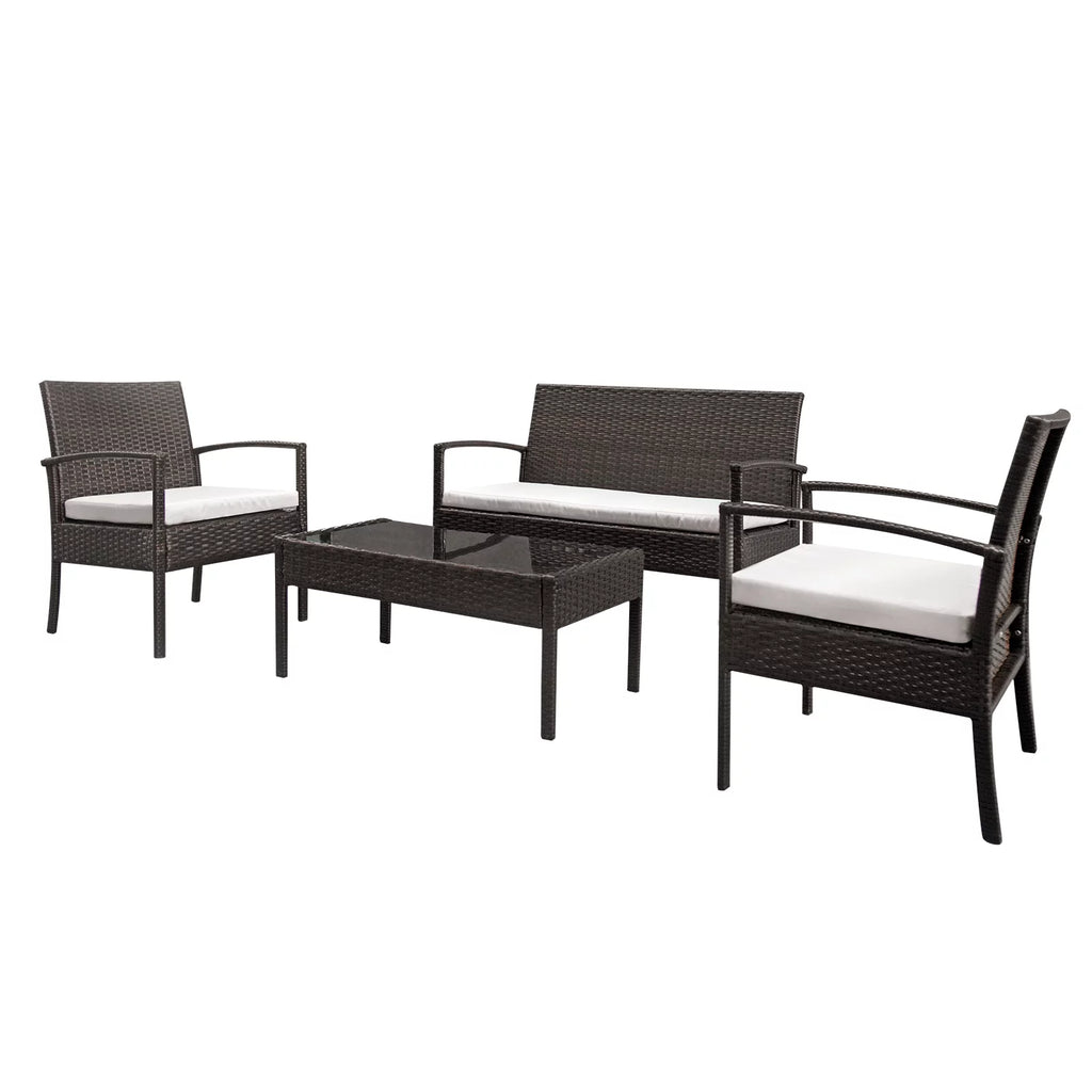 4-Piece PE Wicker Patio Conversation Set with Cushions A990