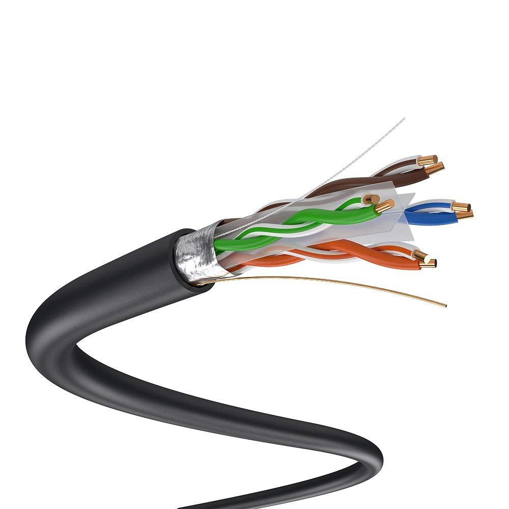 500ft CAT6 FTP Shielded Direct Burial Solid Copper Ethernet Cable 23AWG Black Y15954