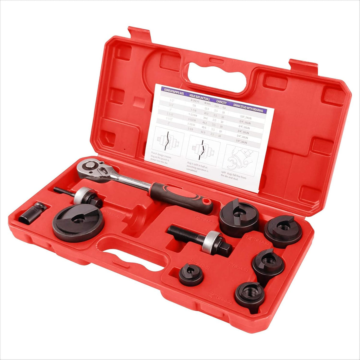 Ratchet Knockout Hole Punch Driver Kit 1/2 to 2 inch Hole Cutter Set B4337