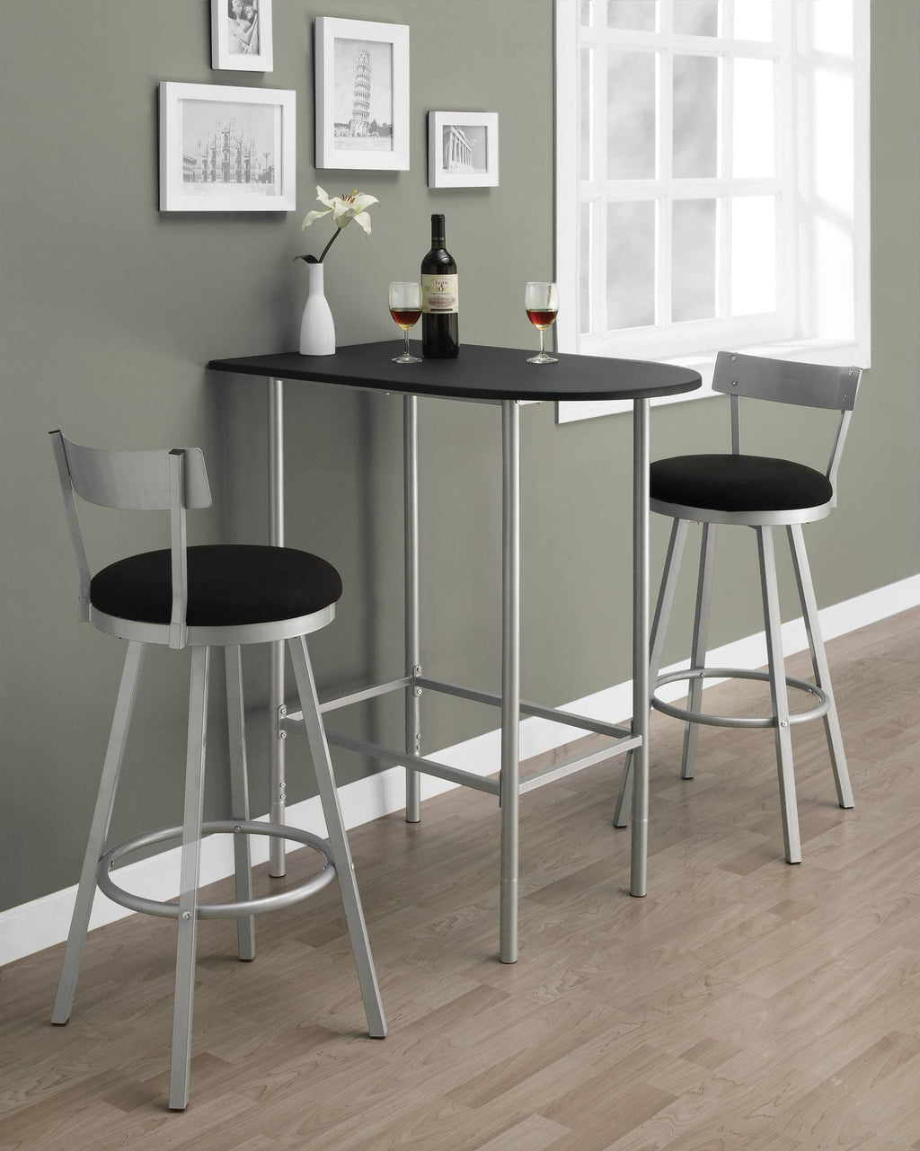 Black Silver MDF Metal Home Bar B46908