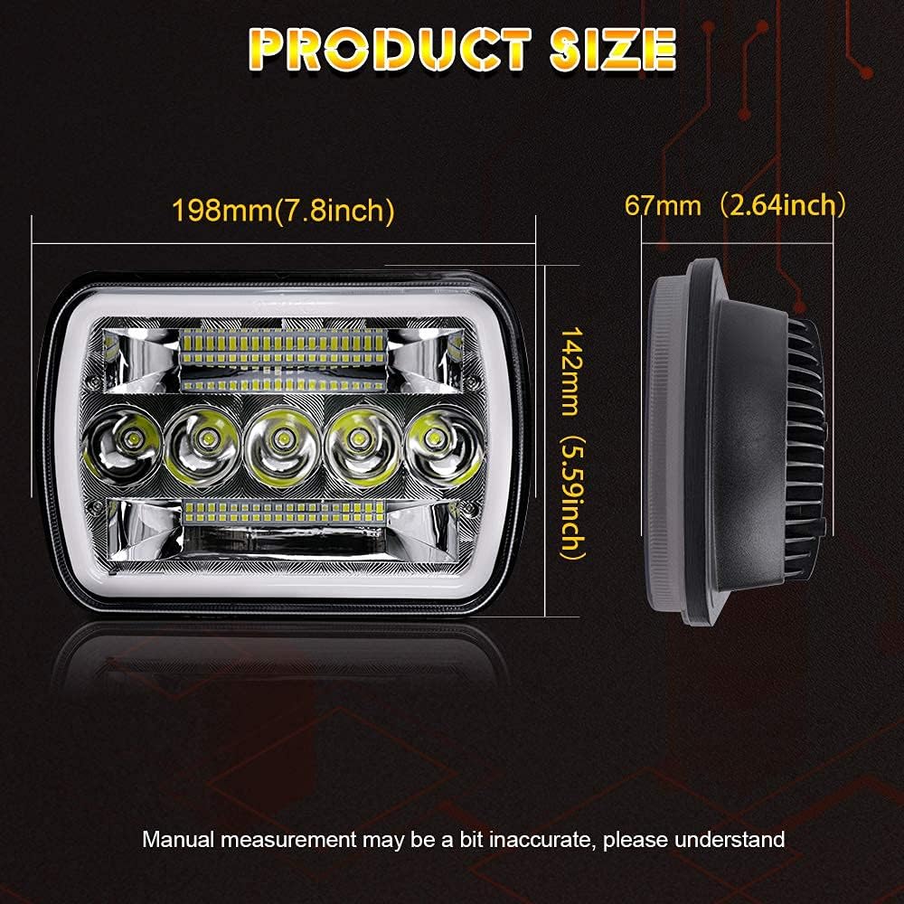 5x7 LED Headlight 2PCS 7x6 inch Halo Sealed Beam H6054 Replacement Hi/Lo Beam DRL Pack of 2 Y130