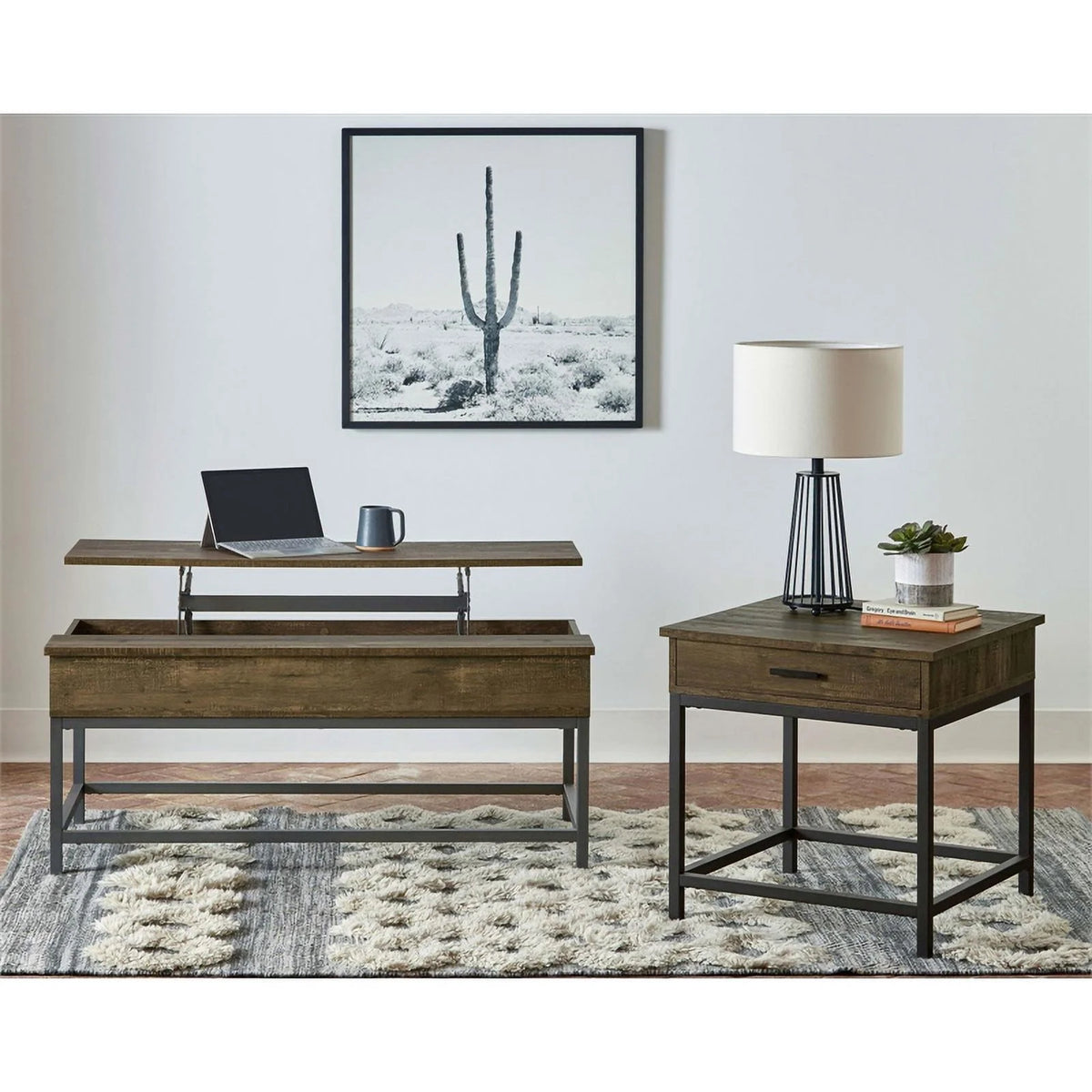 Industrial Wood and Metal Lift Top Coffee Table Y604