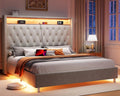 Queen Size Upholstered Bed Frame with Headboard Storage A10585