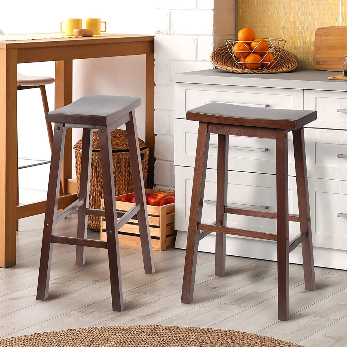 Walnut 29-Inch Saddle Seat Counter Stools Set of 4 O4948