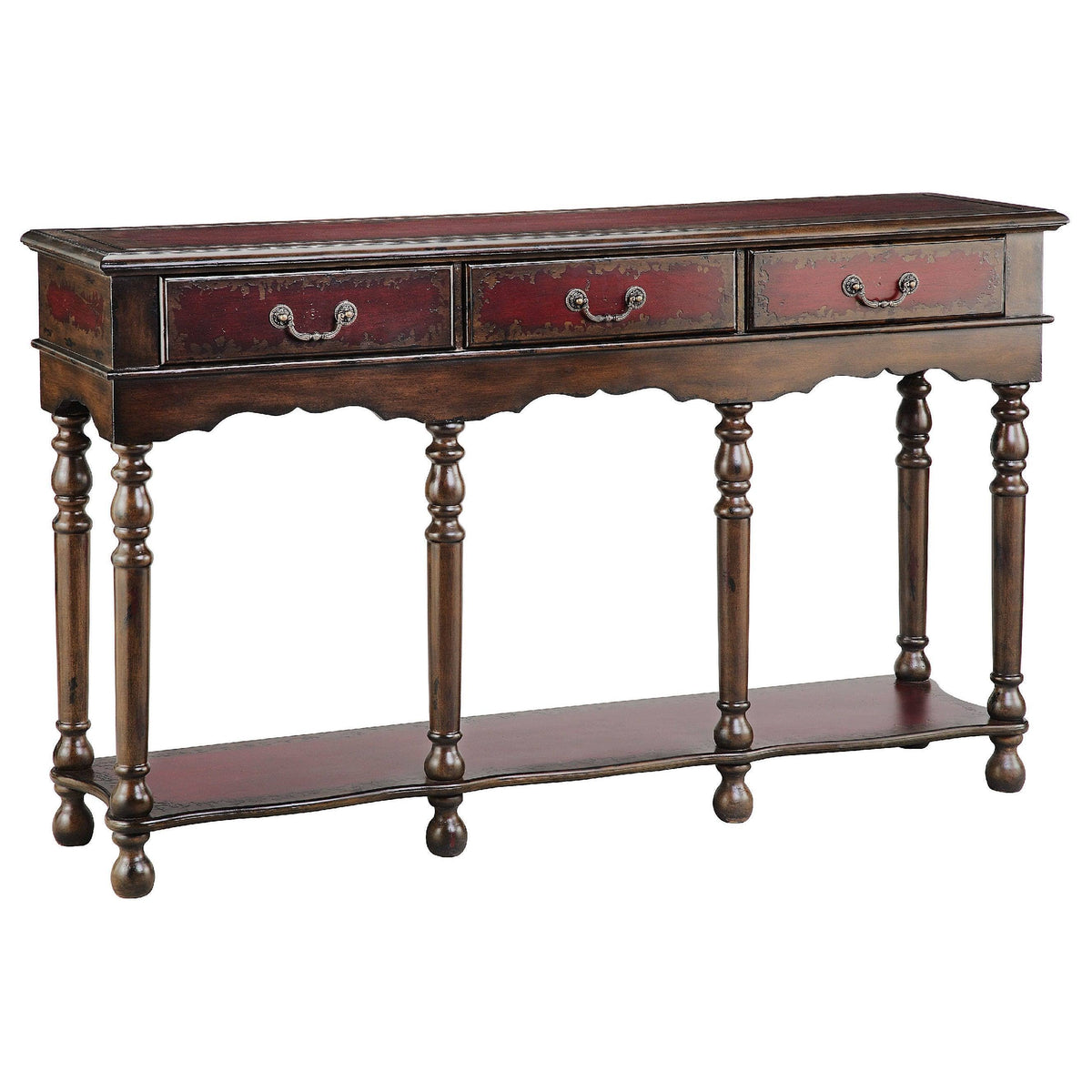Vintage Red/Brown 3-Drawer Console Table N656106