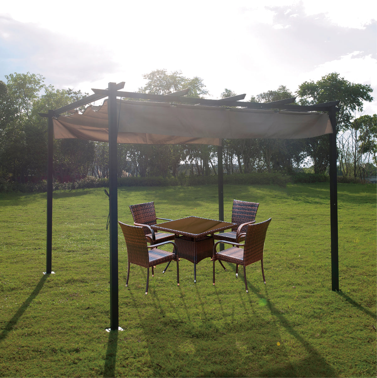 9 x 9 Ft Outdoor Steel Pergola Gazebo with Sun Shades Canopy I76558