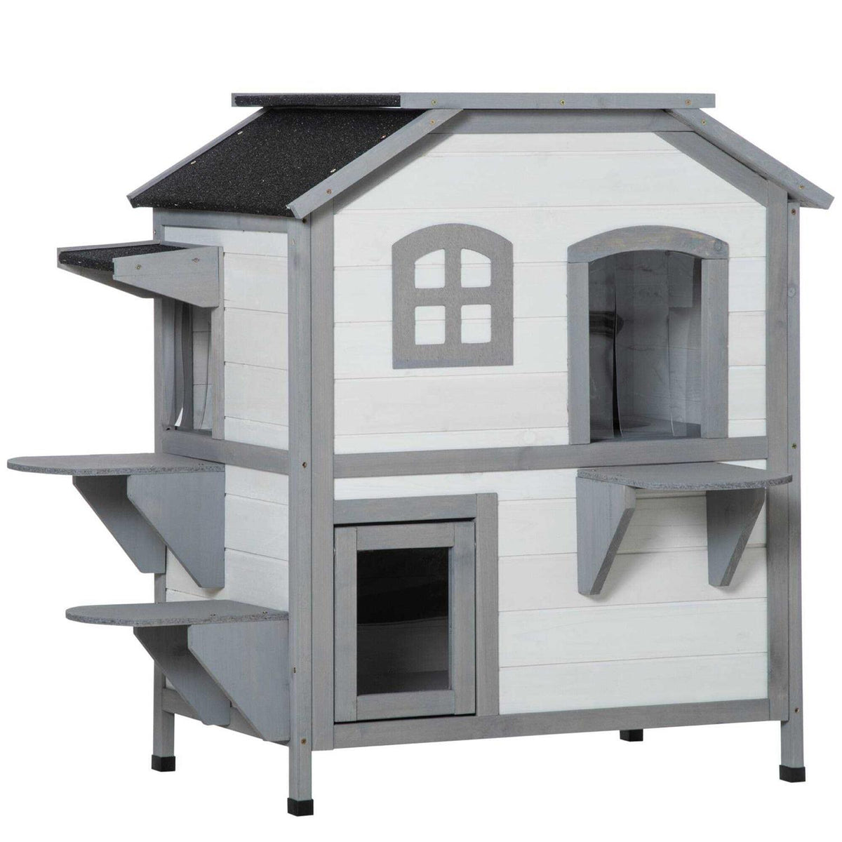 Wooden 2-Story Outdoor Cat House with Escape Door M445
