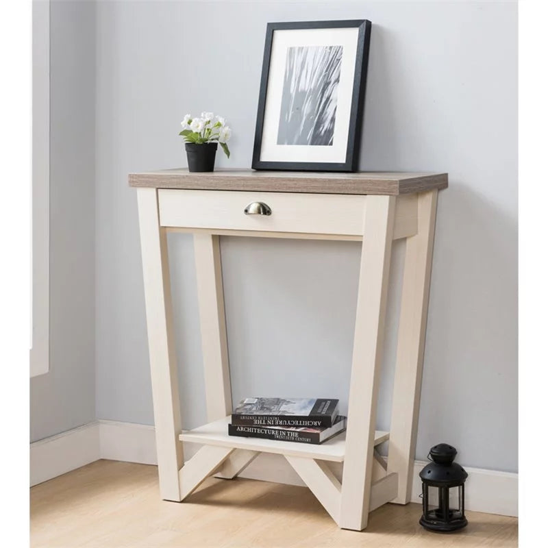 Contemporary Wood 1-Drawer Console Table in Ivory and Light Oak E4886