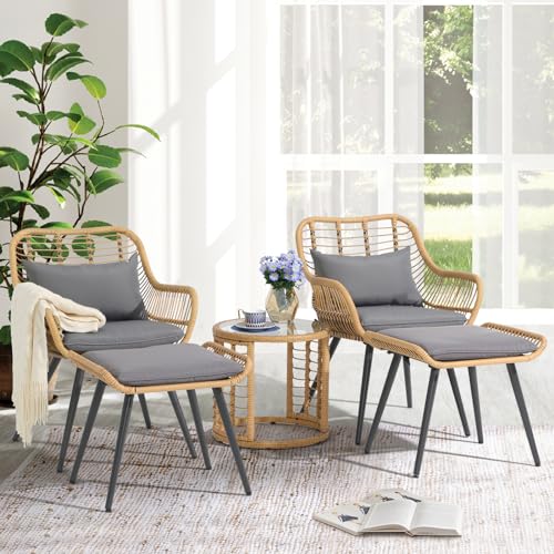 3 Piece Wicker Patio Bistro Set with Glass Top Table K53996