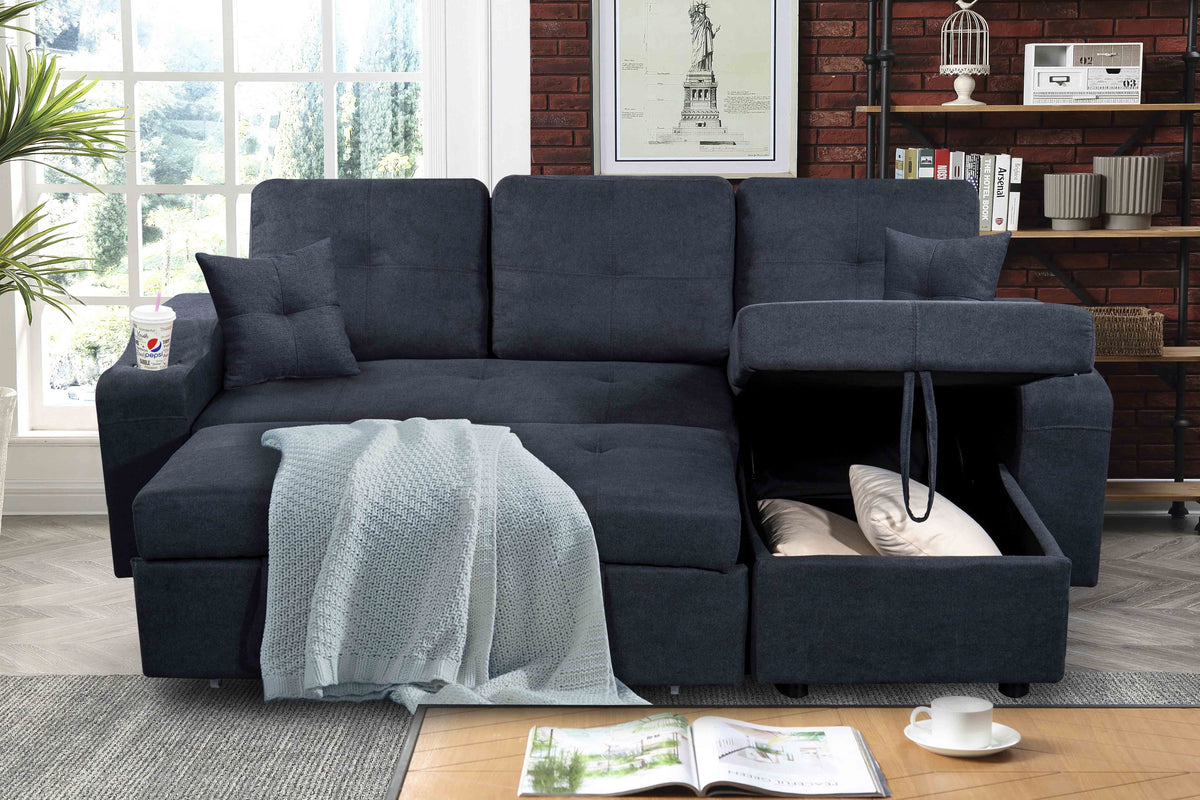 Dark Grey Right-Facing Sectional Sofa with Chaise and Storage O863