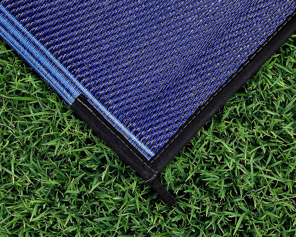 Large Reversible Outdoor Patio Mat (9' x 12', Lattice Blue Design) B76619