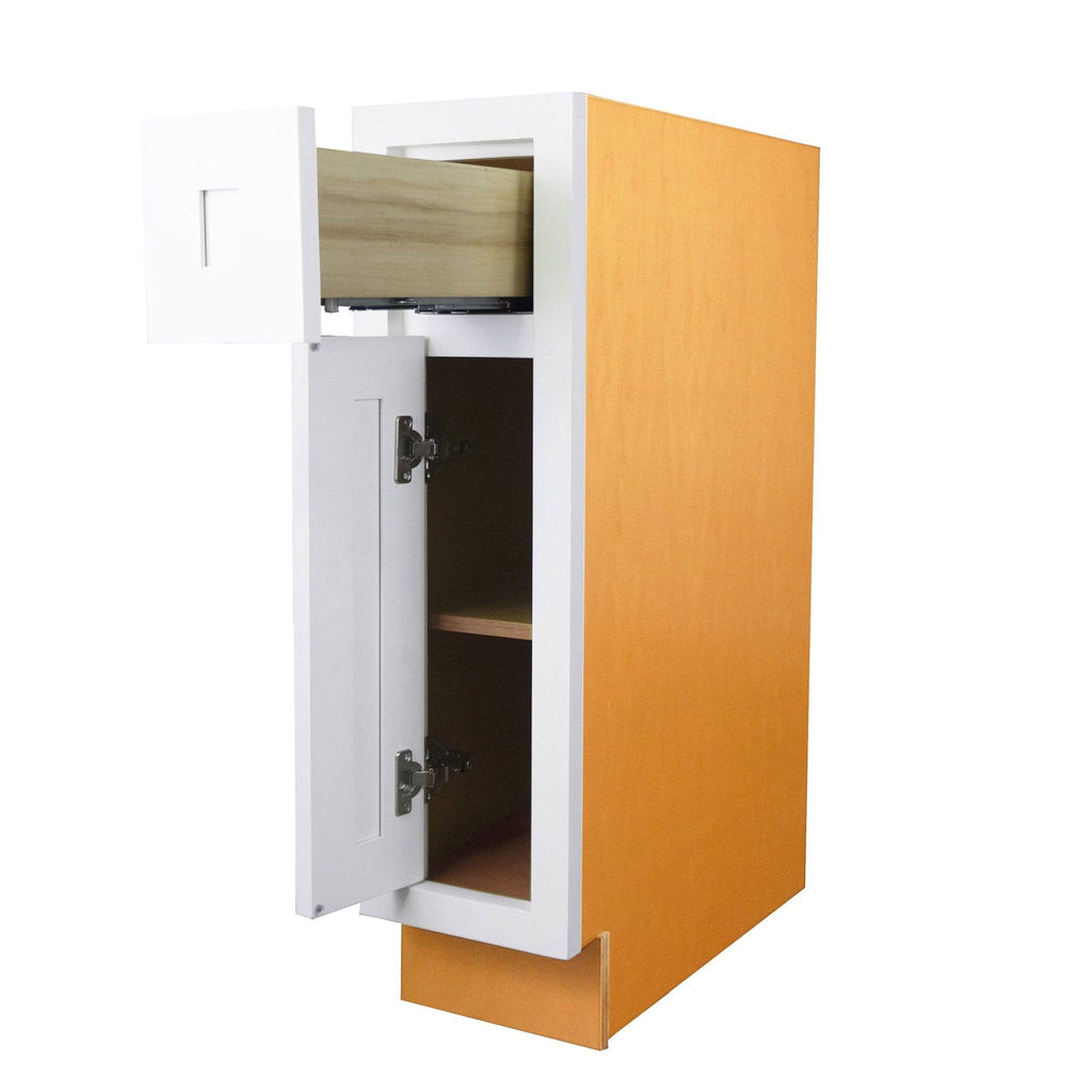 21 inch Wide Base Cabinet Snow White Inset Shaker Single Door Single Drawer Unassembled X5496