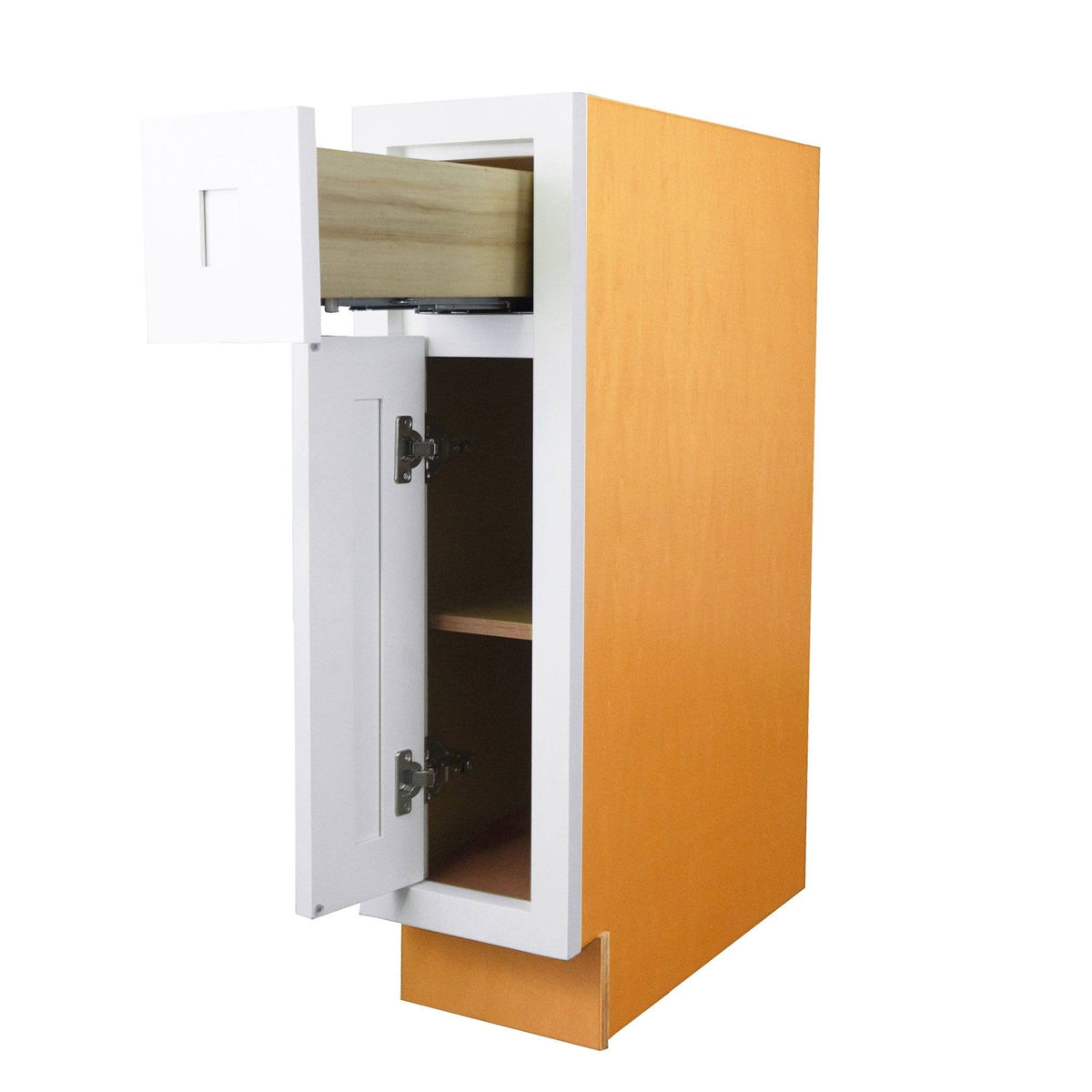 21 inch Wide Base Cabinet Snow White Inset Shaker Single Door Single Drawer Unassembled X5496