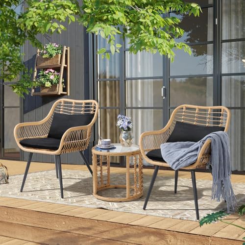 3 Piece Wicker Patio Bistro Set with Glass Top Table K53996