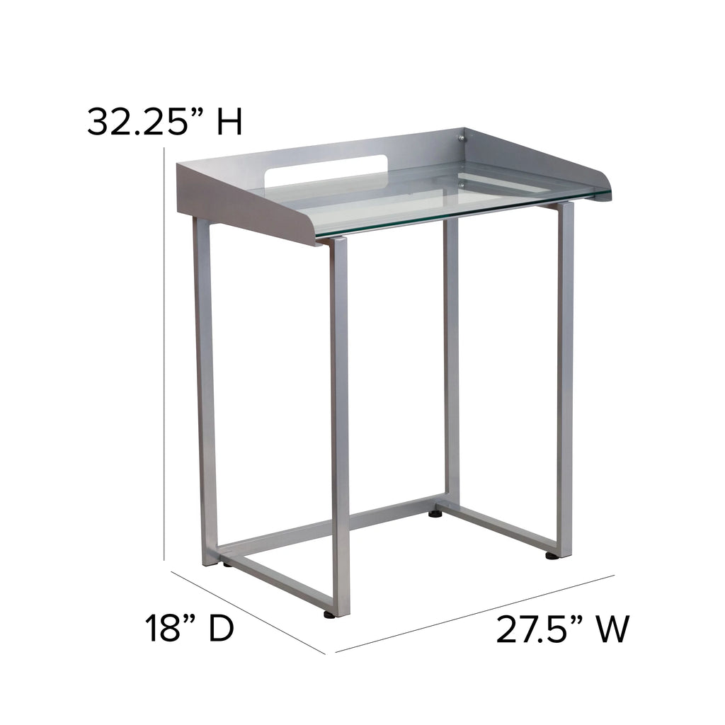 Clear Tempered Glass Desk with Silver Metal Frame C84615