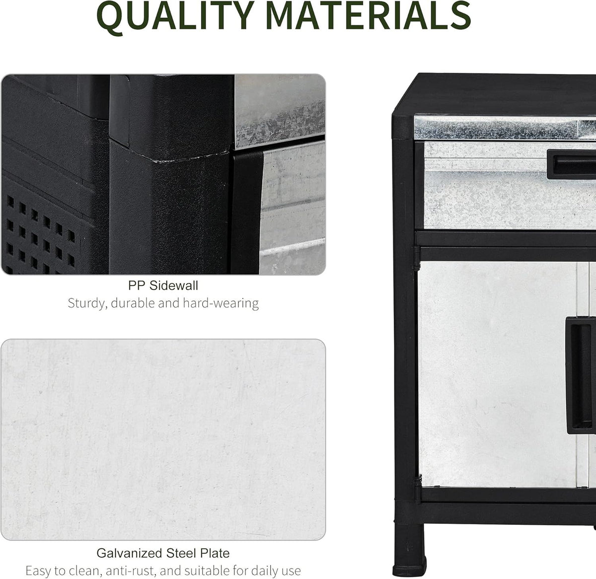 Outdoor Storage Sheds Cabinet with Adjustable Shelves, Waterproof PP & Galvanized Steel U852