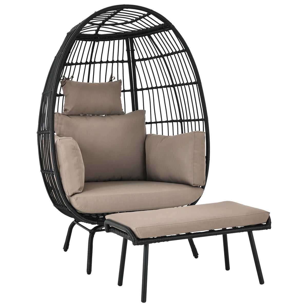 Wicker Egg Chair with Ottoman, Stand, Cushions L5647