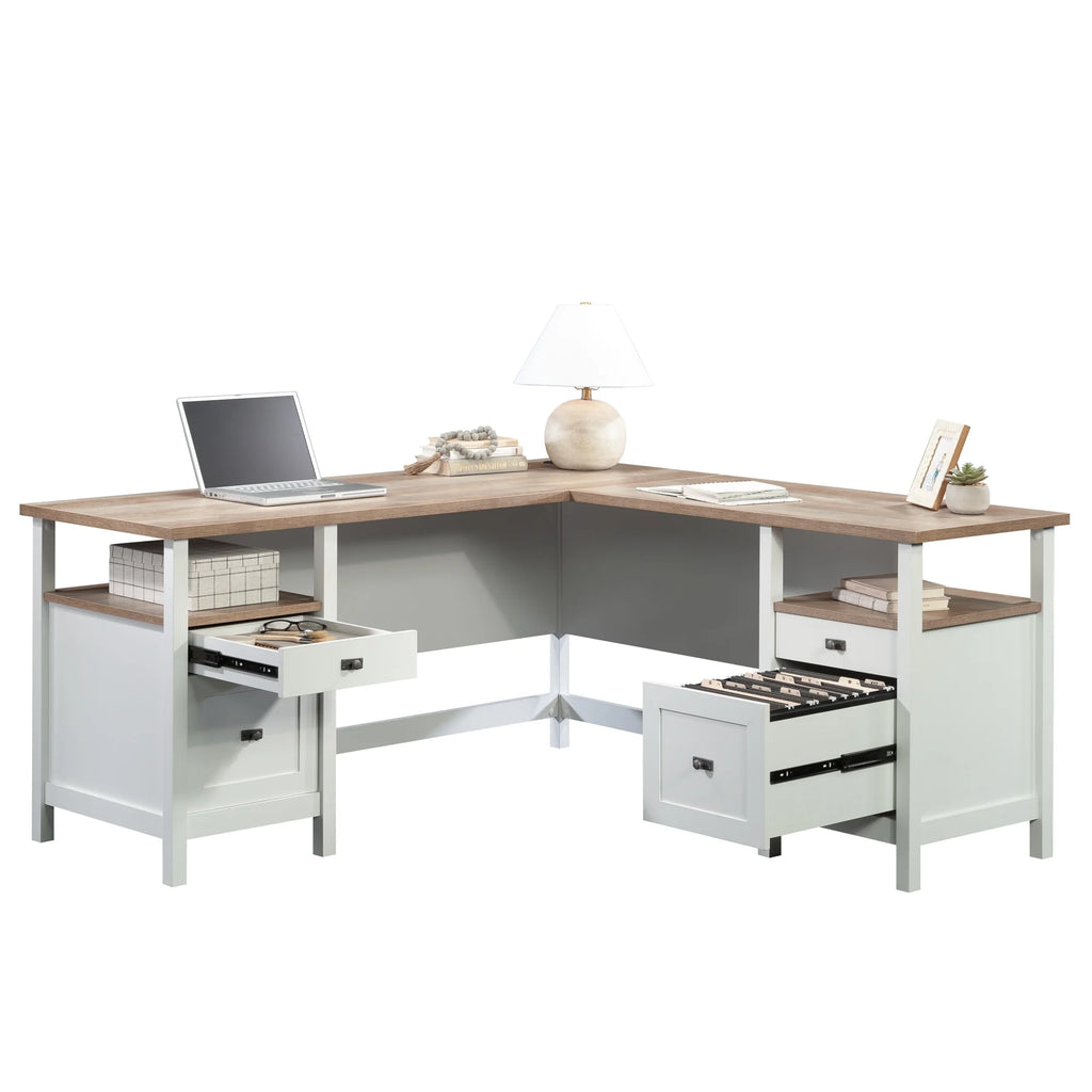 L-Shaped White Engineered Wood Desk X1455