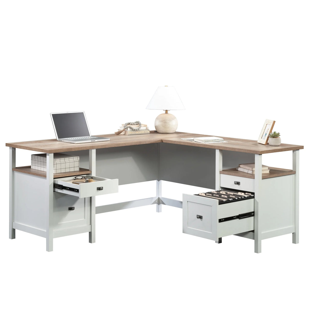 L-Shaped White Engineered Wood Desk X1455