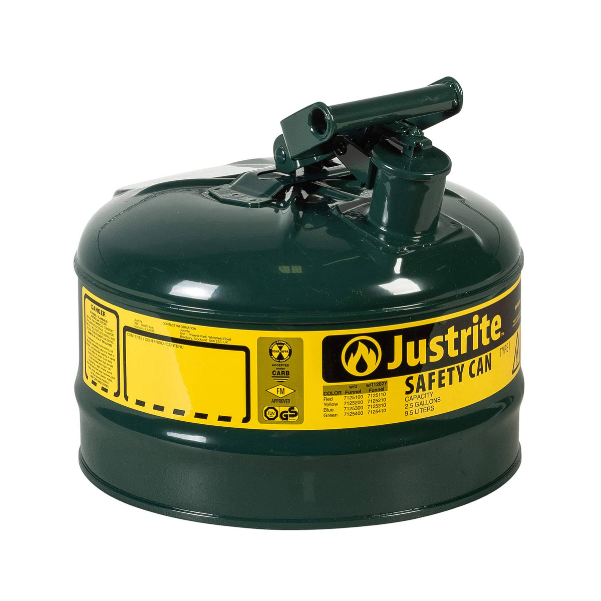 Green Type I Steel Safety Can, 2.5 Gallon M706