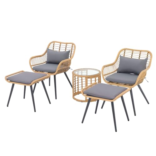 3 Piece Wicker Patio Bistro Set with Glass Top Table K53996